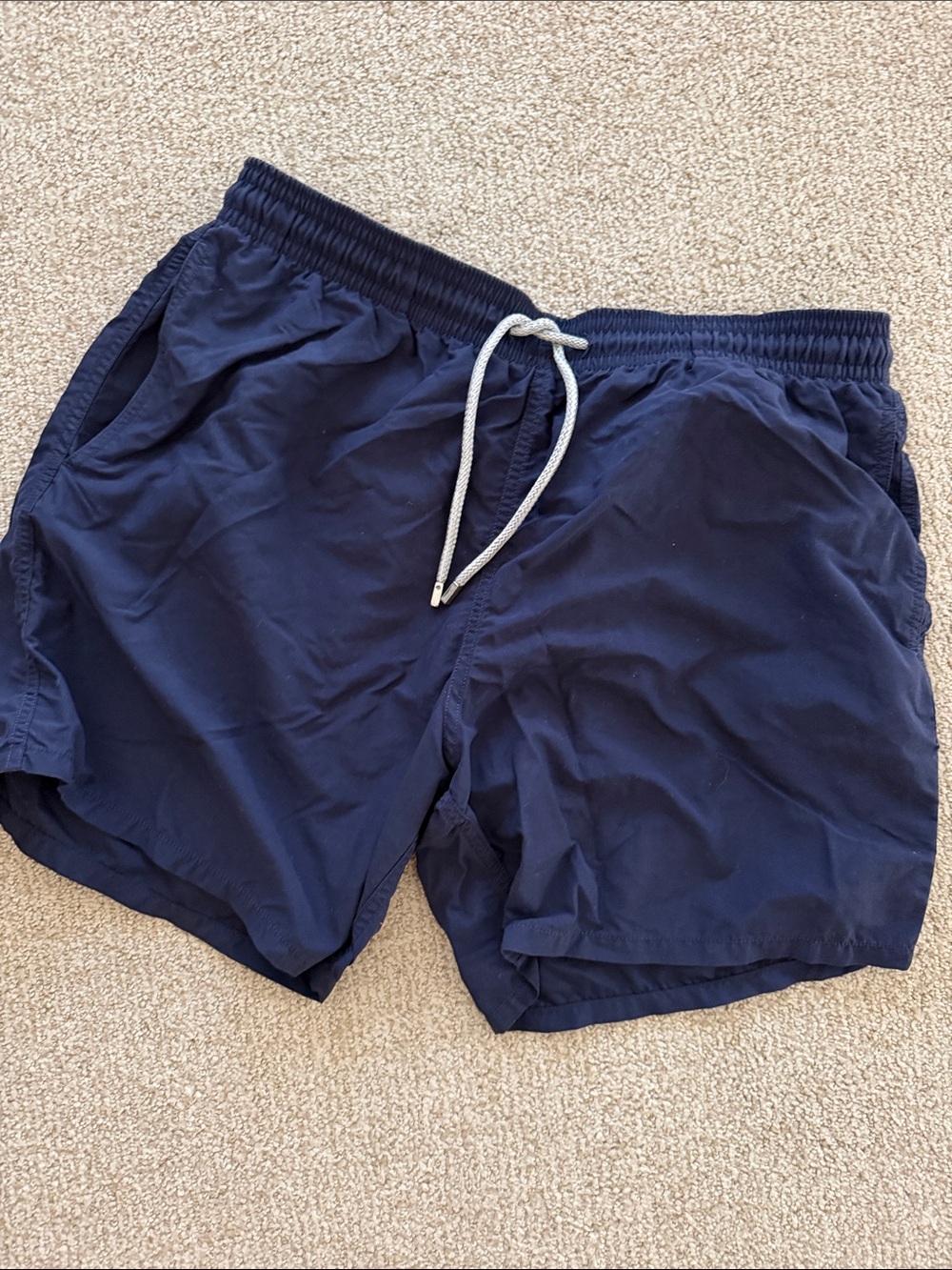 Men's Vilebrequin Navy Swim Shorts with Drawstring + Heavy Metal String tips XL